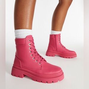 Justfab Tevos Combat Boots, Pink Size 8.5